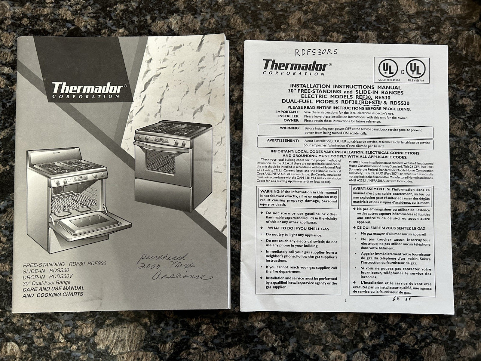 Thermador Stove Range Care & Use Manual & Cooking Charts Models RDSS30 RDFS30 gallery
