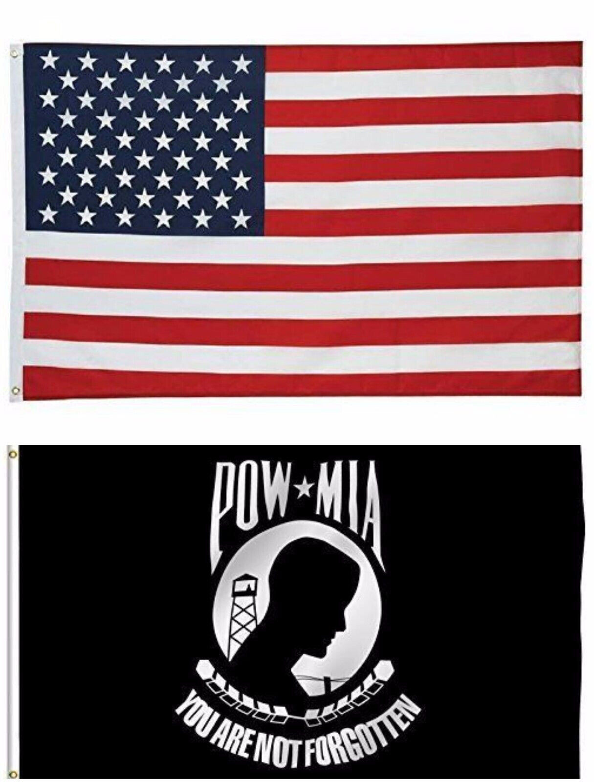 2 FLAGS POW MIA PRISONER OF WAR MISSING IN ACTION 3 X 5 AND AMERICAN FLAG USA gallery