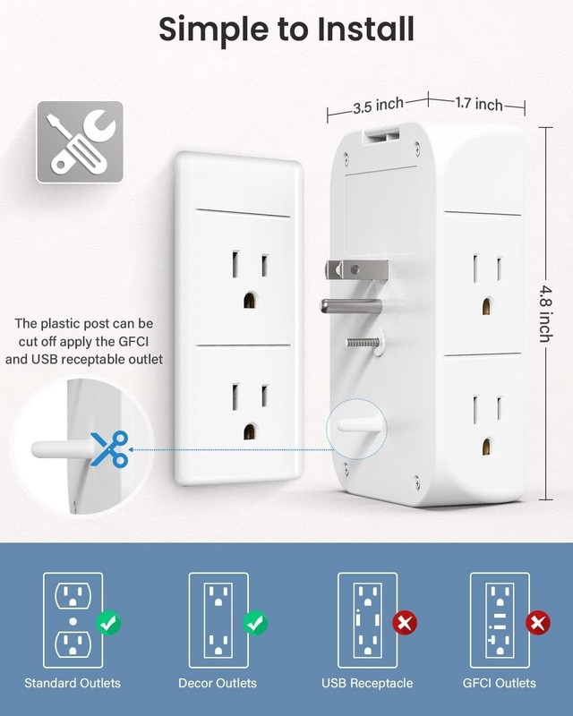 Wall Outlet Extender Surge Protector 9 in 1 USB C Shelf Night Light Power Strip gallery