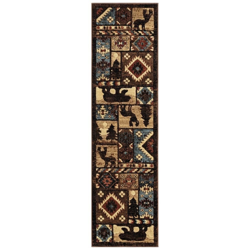 Runner Rug Buffalo Bear Wildlife Nature-Themed Southwest Brown/Red 2 ft. x 7 ft. gallery