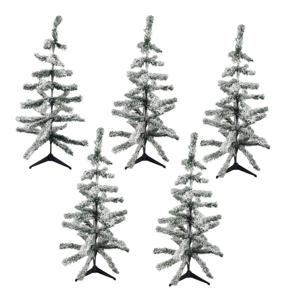 Flocked Tree Christmas Table Decor 30" Unlit Evergreen Poseable 5 Pack Lot