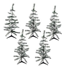 Flocked Tree Christmas Table Decor 30″ Unlit Evergreen Poseable 5 Pack Lot