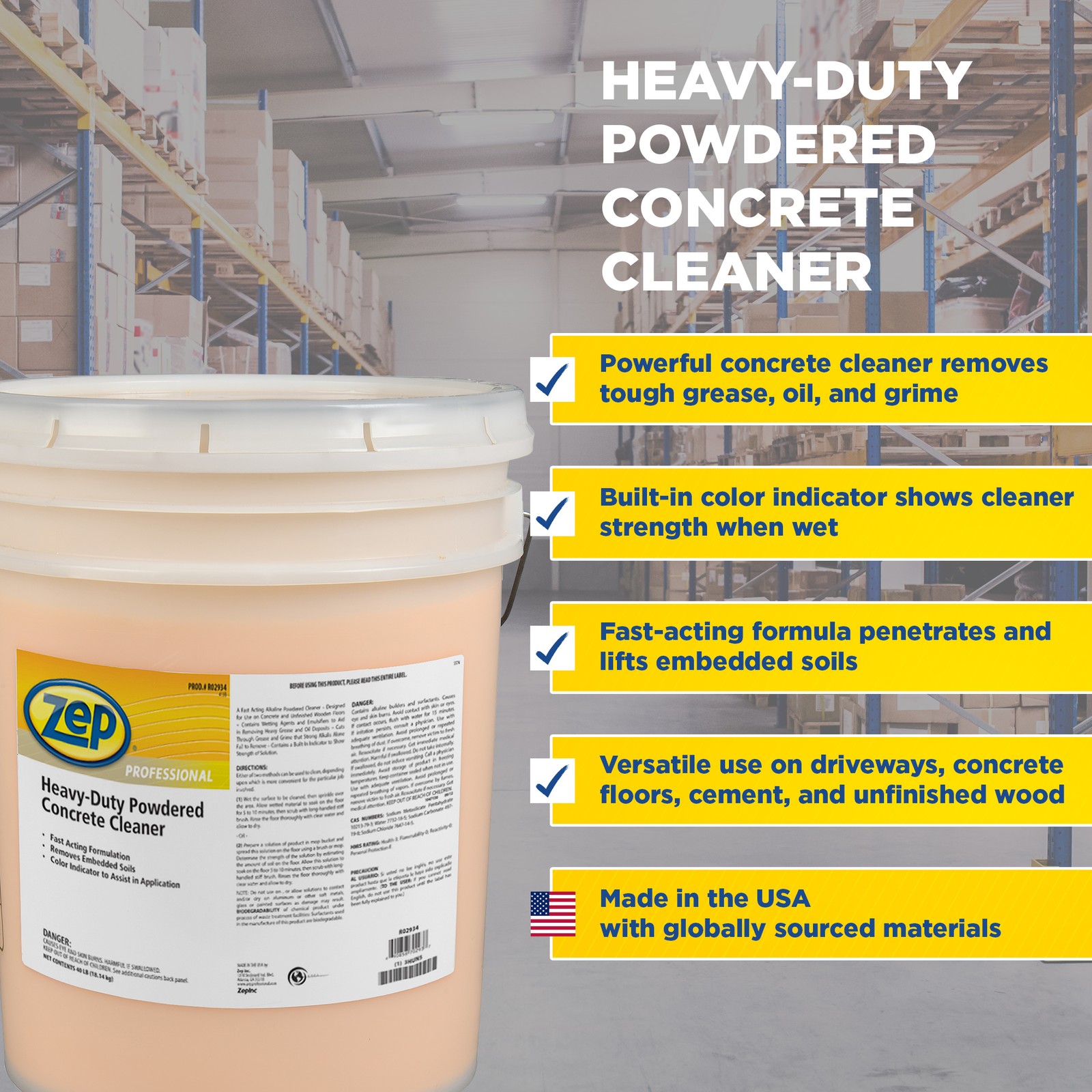 Zep Professional Heavy-Duty Powdered Concrete Cleaner - 40 LB Bucket (1 Unit) gallery