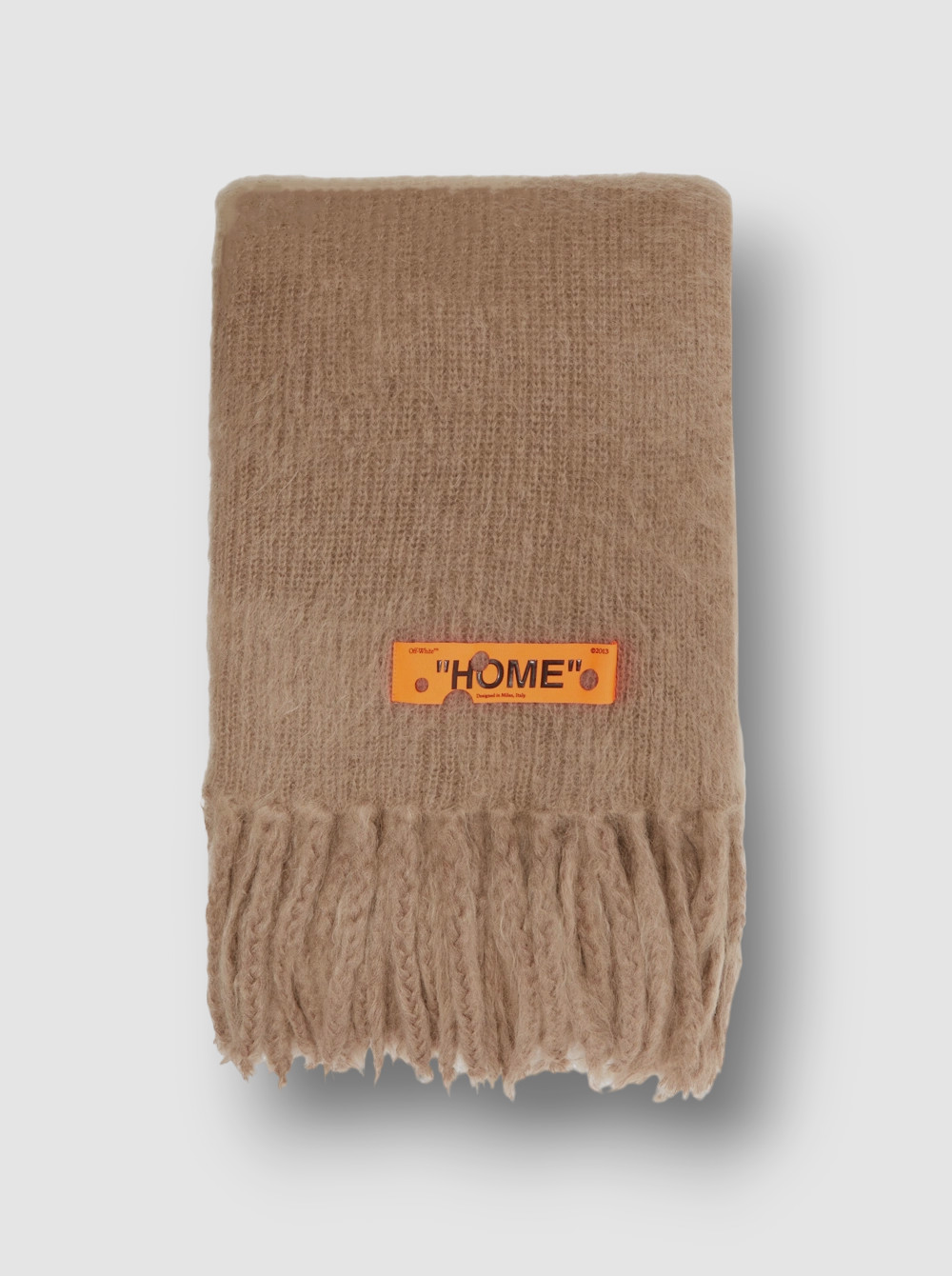 $1310 Off-White Beige Classic Knit Mohair Camel Dark Irish Blanket One Size gallery