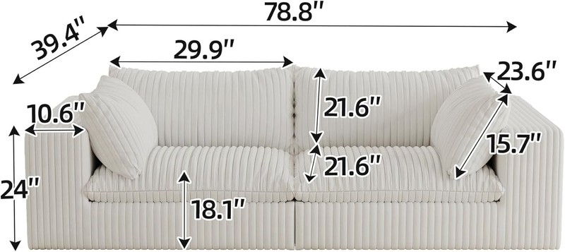 78.8" Comfy Modular Sectional Sofa Cloud Loveseat Corduroy Couch with Deep Seat gallery