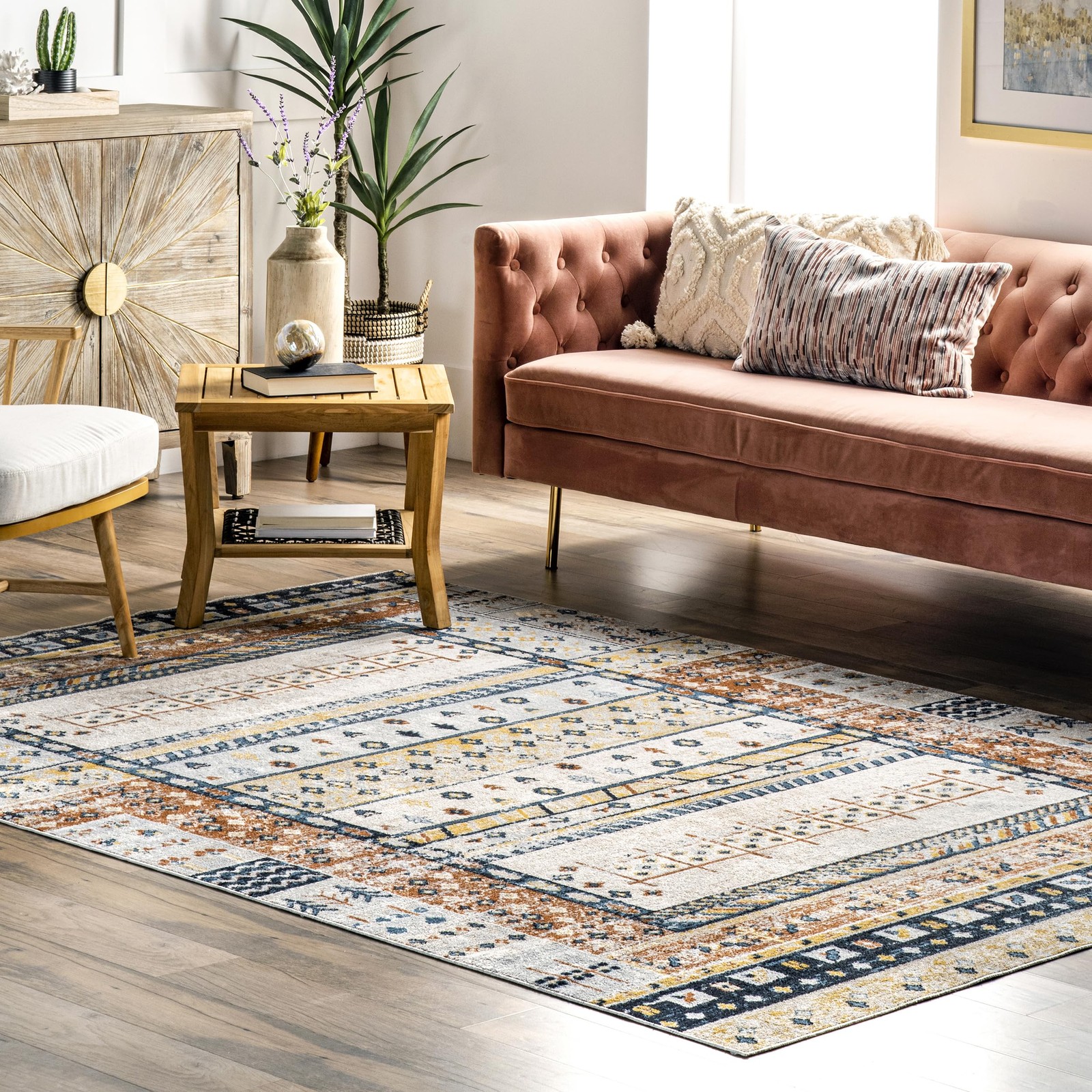 Nuloom Shannon Machine Washable Geometric Tribal Area Rug 4 X 6 Beige gallery