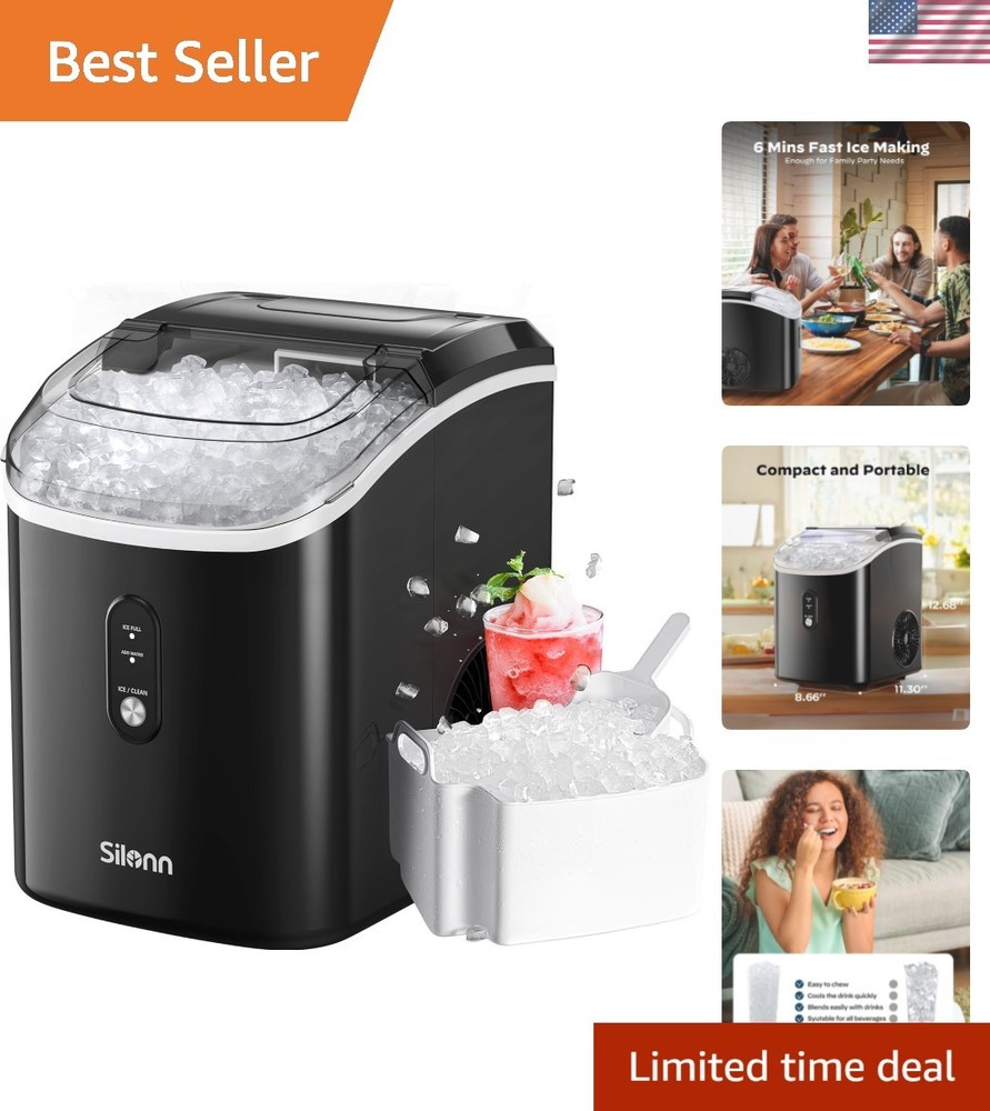 Compact Pellet Ice Maker - Self-Cleaning, 33Lbs/24H, Perfect for Home/Office