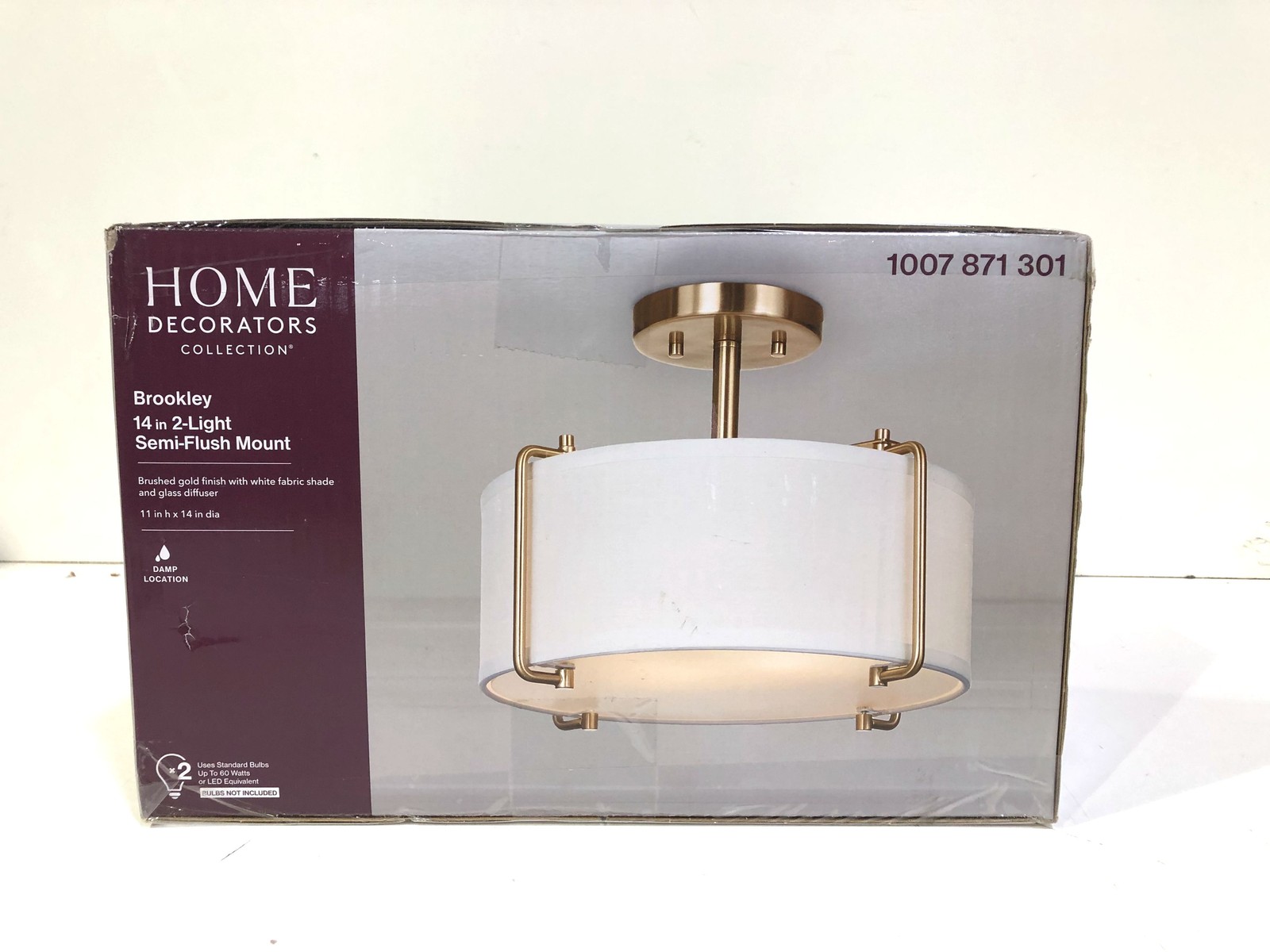 Home Decorators Brookley 14 in. 2-Light Brushed Gold Semi Flush Mount New gallery