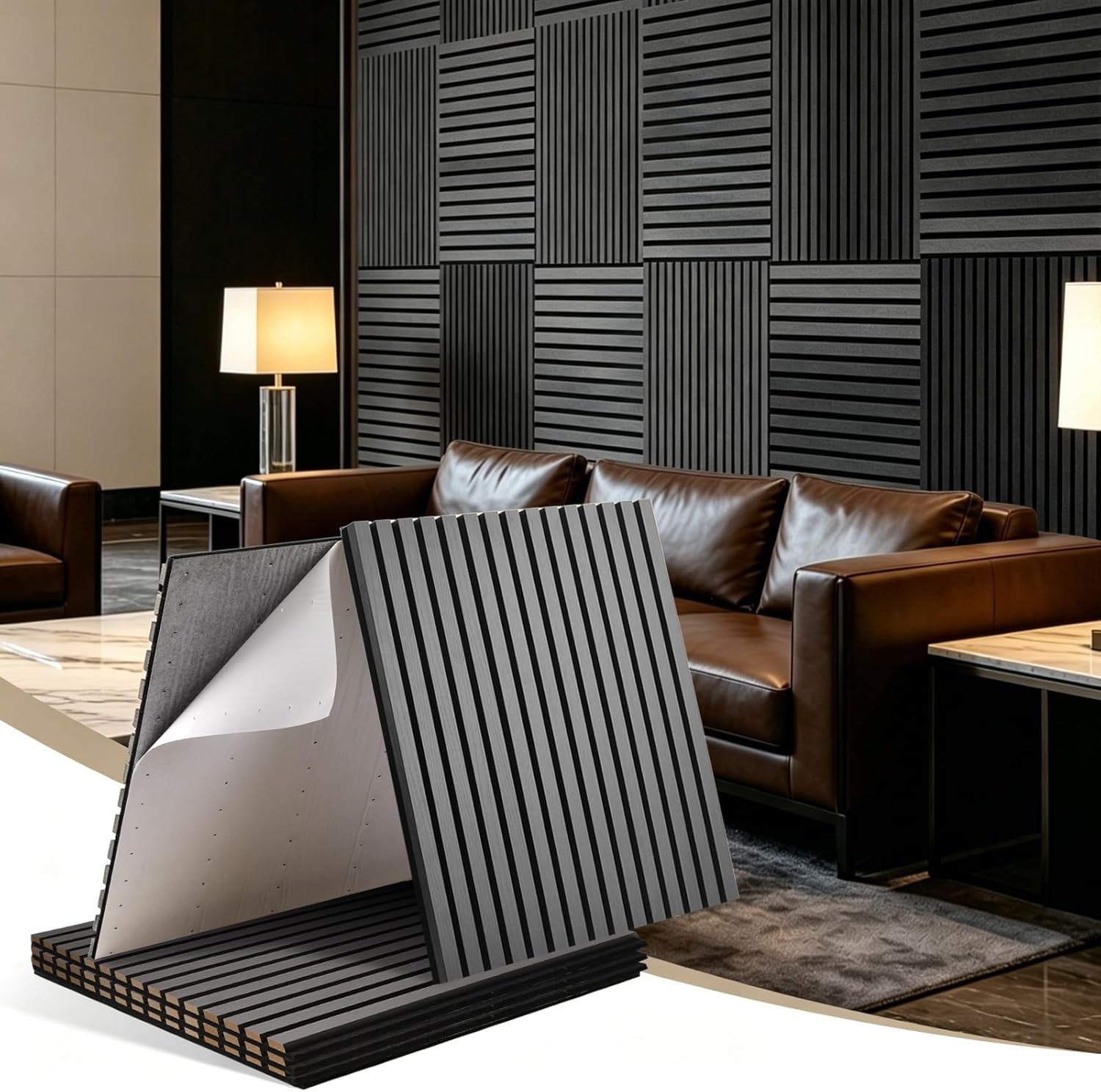 Self-Adhesive Acoustic Foam Panels 4-Pack – 24x24" Black Soundproof Wall Panels gallery
