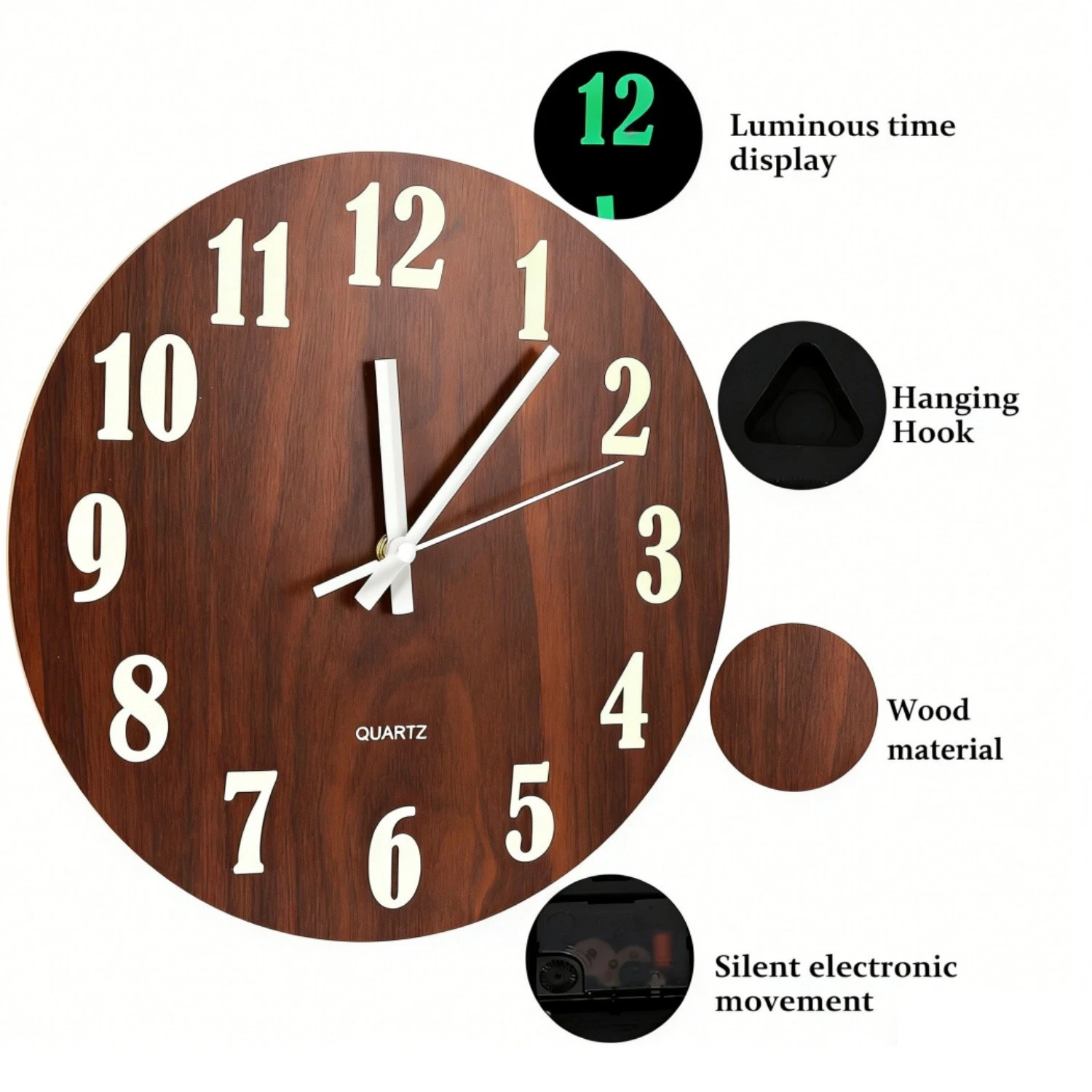 Wall Clock Large Luminous Quartz Night Light Glow In The Dark Silent Home gallery
