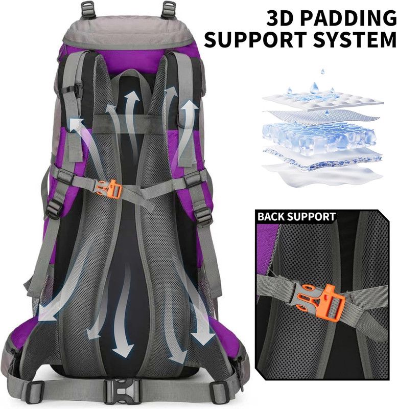 70L Camping Hiking Backpack with Rain Cover Waterproof Backpacking Backpack for  3