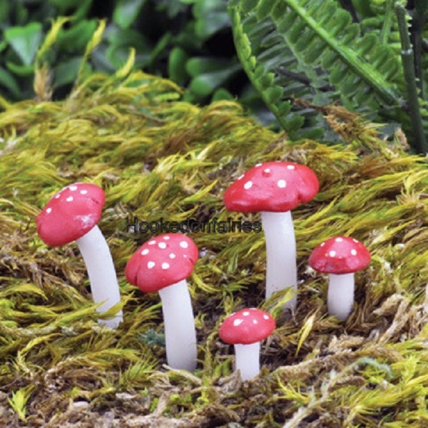 Miniature Mini Fly Agaric Mushroom Picks Set 5 GO 17436 Fairy Garden Terrarium gallery