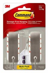 Command Decorative Wall Hooks Brushed Nickel Damage Free Holds Up to 3 Pounds