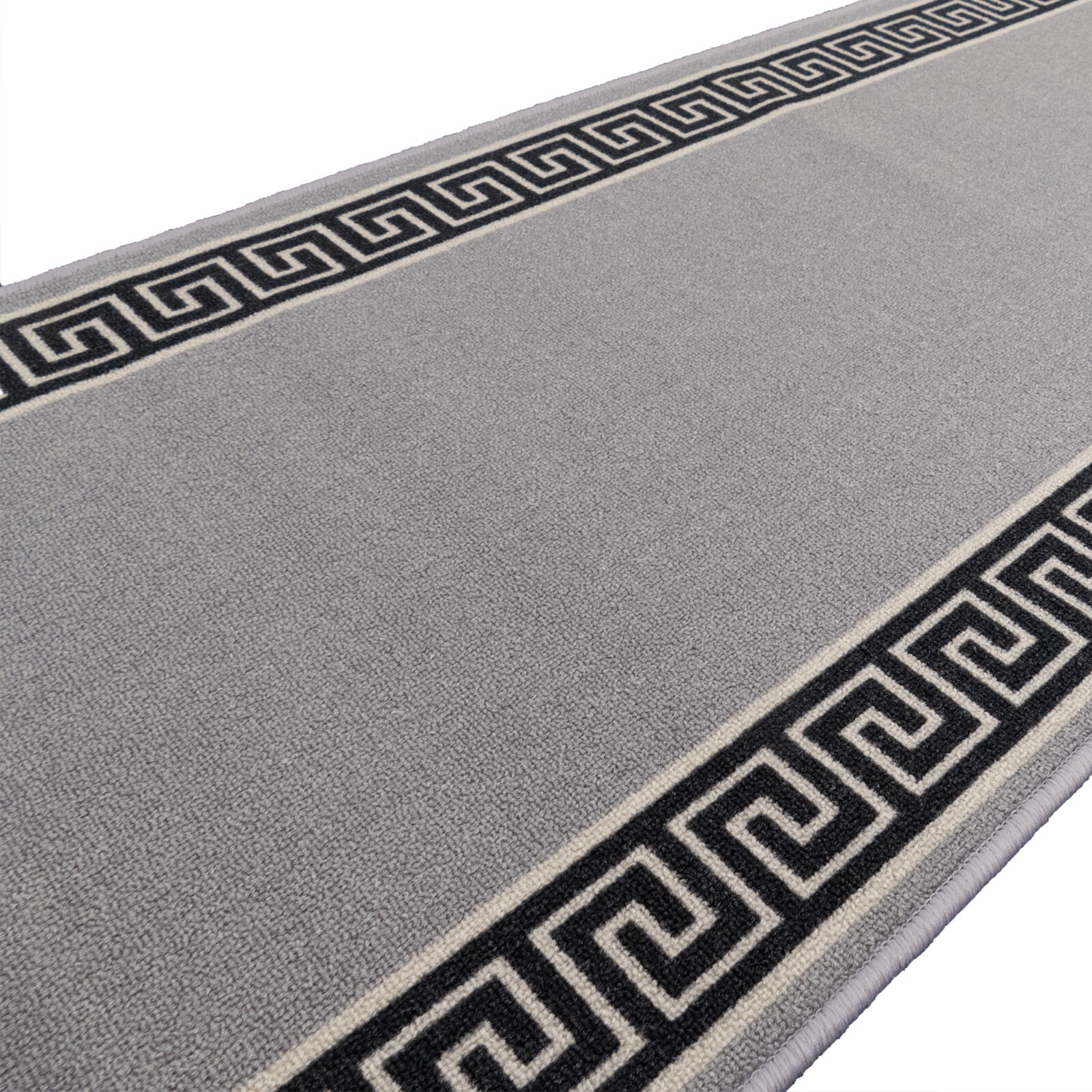 Non Slip Meander Grey Design Grey Low Pile Rug 22" / 26" / 30" / 36" Width gallery