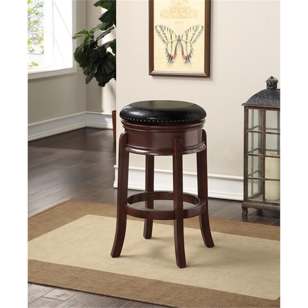 Pemberly Row Hardwood Swivel Bar Stool with Brass Nailhead Trim in Cappuccino gallery