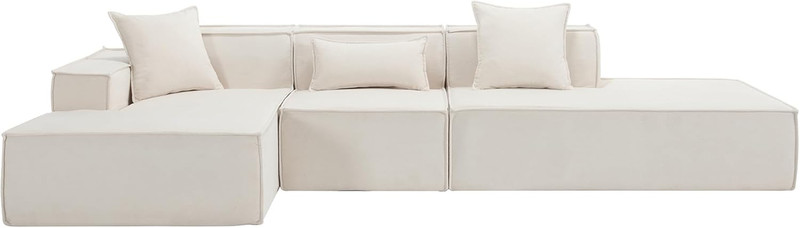 Beige 129" Modular Polyester Sofa Set with Chaise & Pillows 3 Seater Sofa Couch gallery