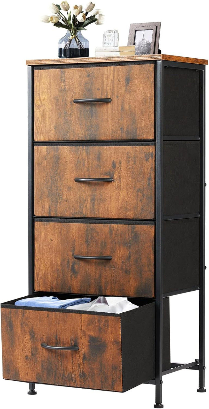Nightstand with 4 Drawers Bedside Table with Removable Fabric Bins Sturdy Steel gallery