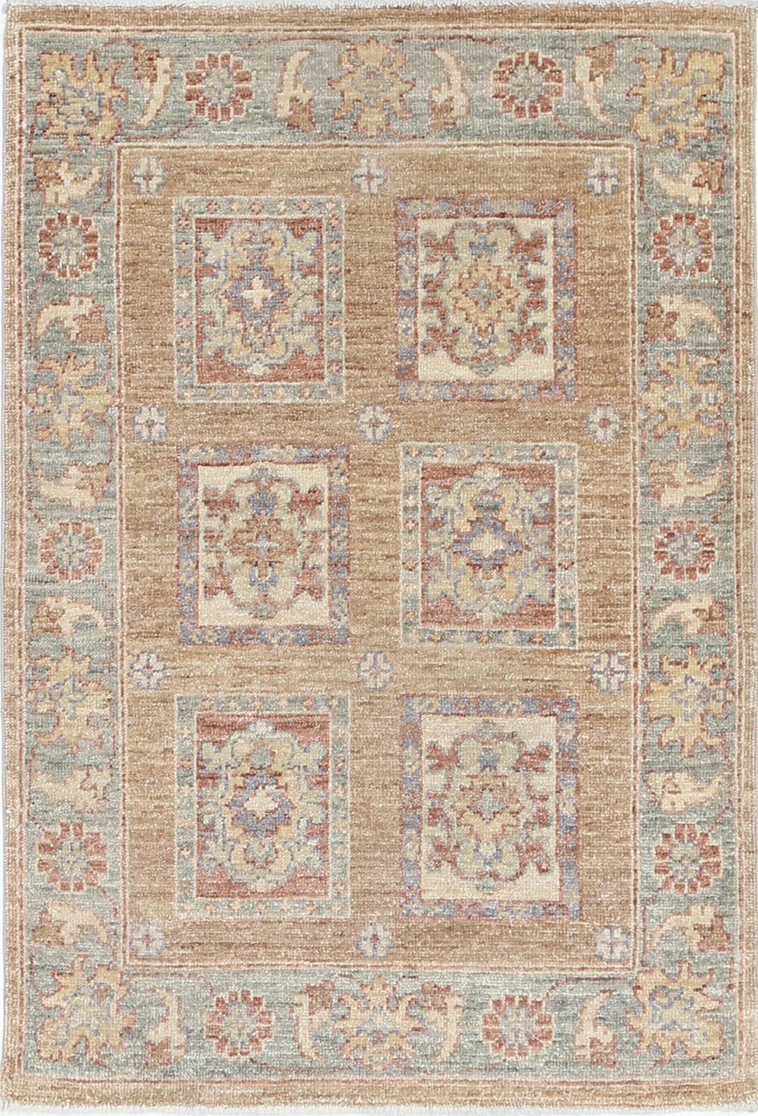 2x3 ft Hand Knotted Red, Tan, Light Blue and Ivory Turkish Wool Area Rug gallery
