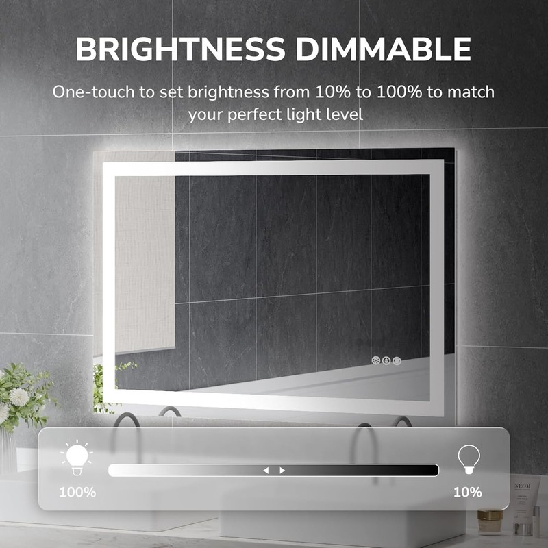 Dimmable LED Bathroom Mirror Lighted Touch Vanity Mirror Anti-Fog 3000K-6000K gallery