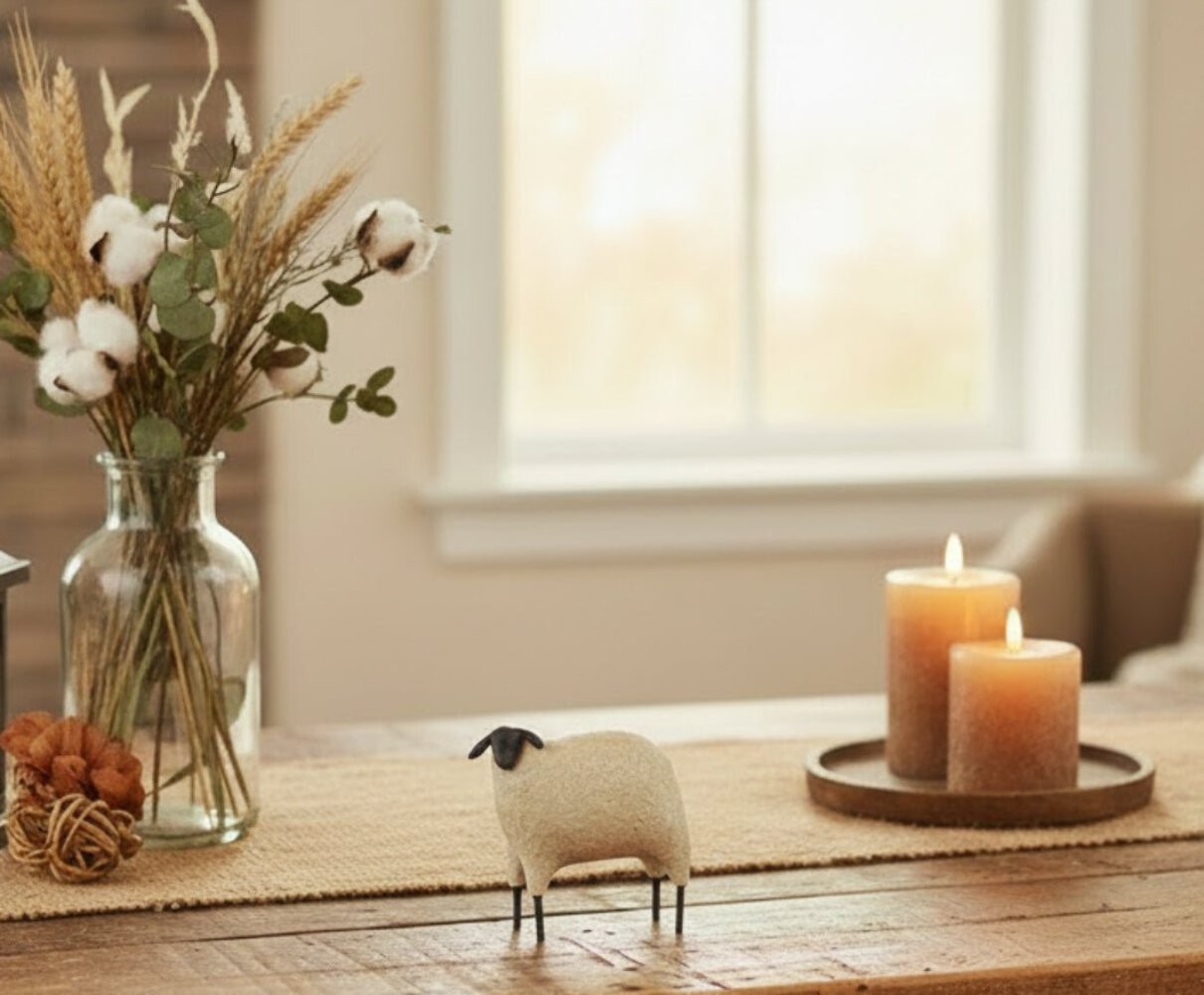 Primitive Farmhouse Medium Resin Sheep Figurine gallery