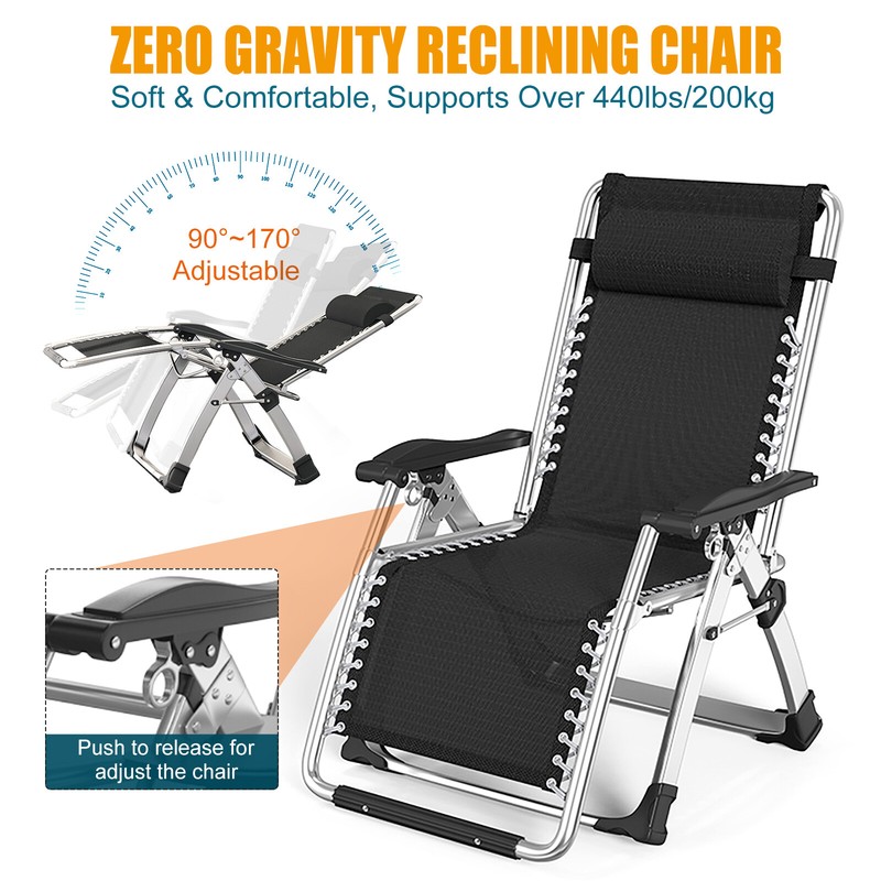 4Position Adjustable Camping Bed Padded Cot Folding Recliner Zero Gravity Chair gallery