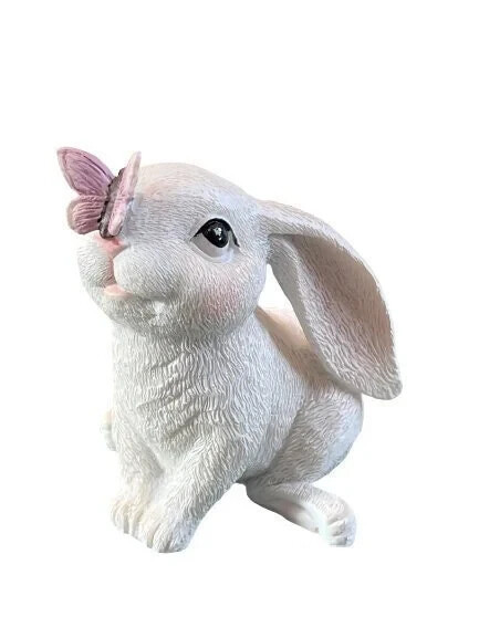 Small 3.75" Resin Bunny Rabbit w/Butterfly Figurine Farmhouse Easter Spring Boho gallery