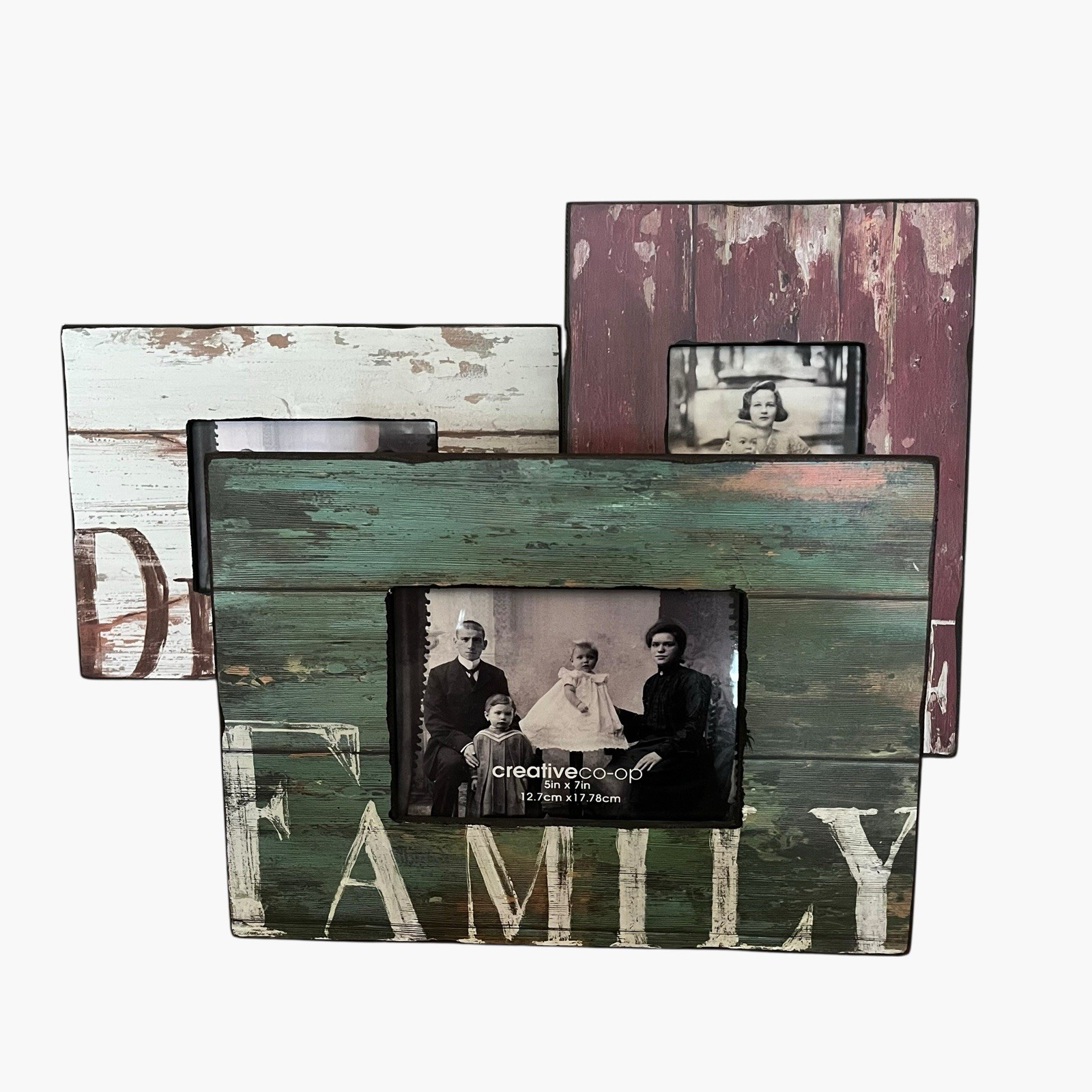 NEW Creative Co-Op Farmhouse Distressed Barn Heritage Wood Frames Set Of 3 gallery