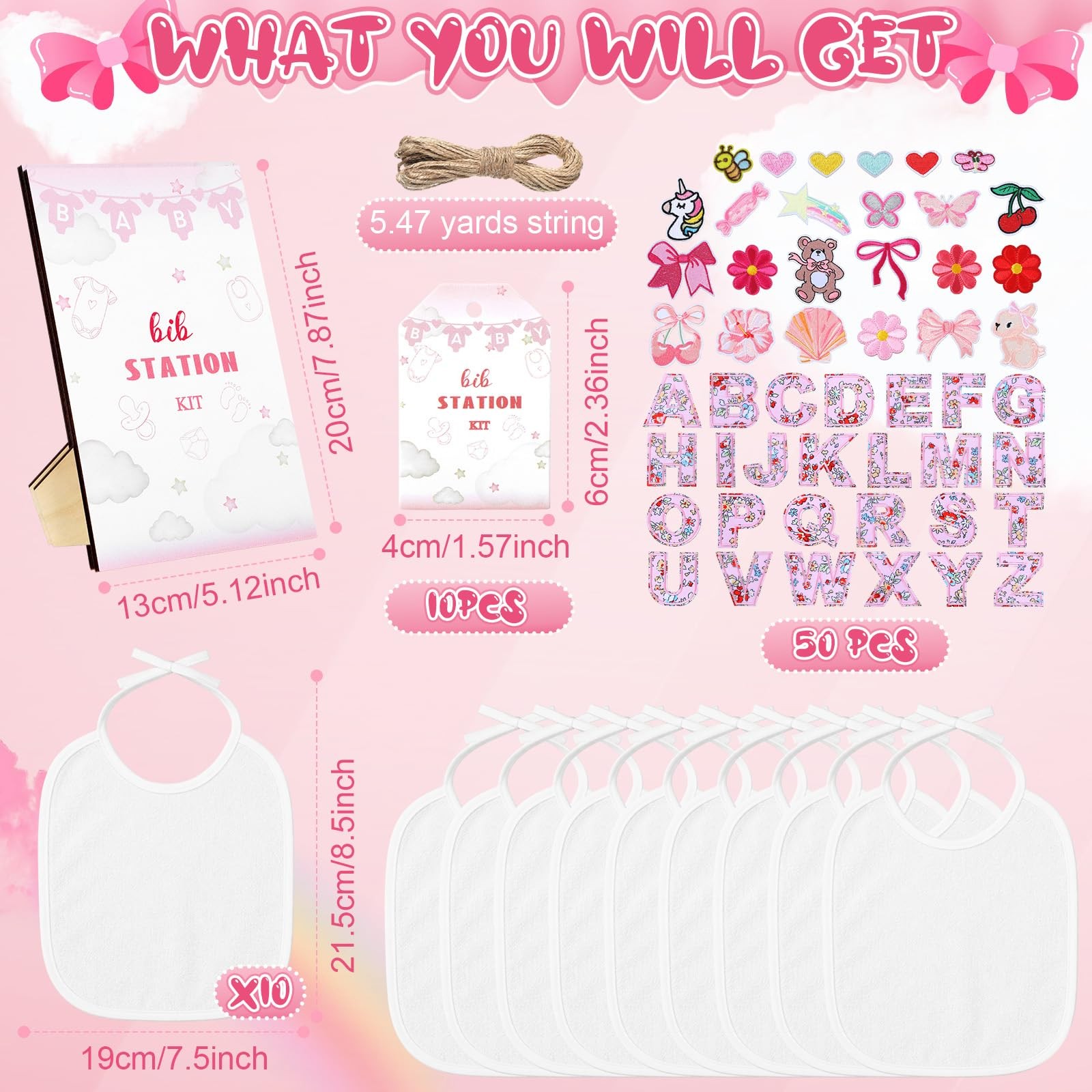 72 Pcs DIY Bib Decorating Kit Baby Shower Games Set 10 DIY Blank White Bibs 5... gallery