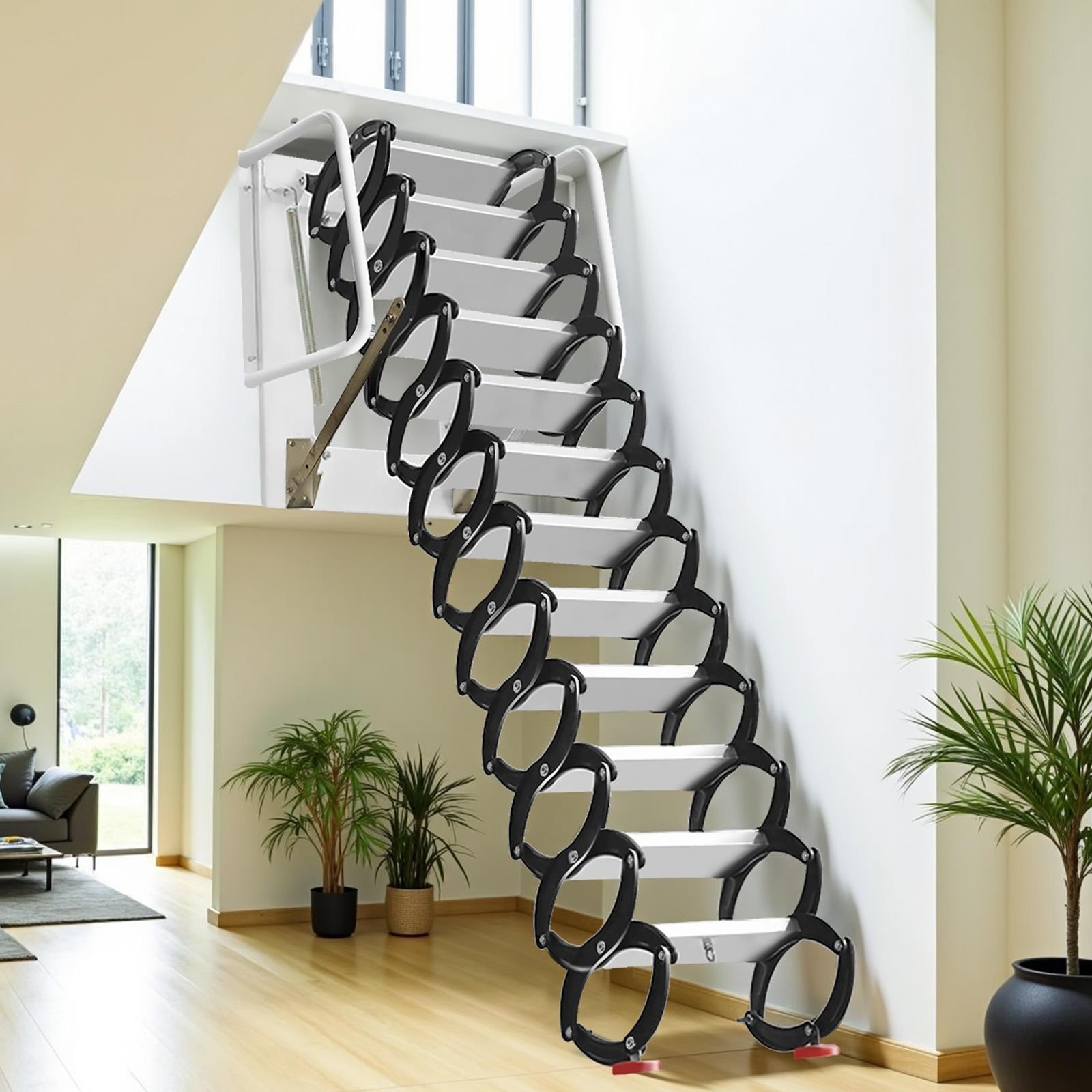 2204LBS Attic Ladder Wall-Mounted Loft Stair 10 ft 12 Steps Telescoping Stair gallery