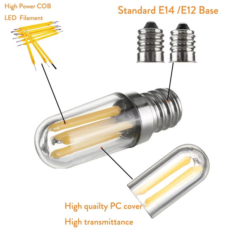 E14 E12 Led Refrigerator Bulb Light 220v Cob 3000k 6500k Dimmable Filament Clear gallery