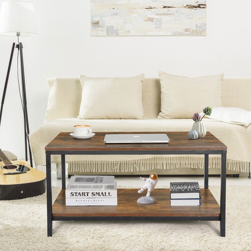 2-Tier Industrial Coffee Table Rectangle TV Stand Side End Table w/Storage Shelf gallery