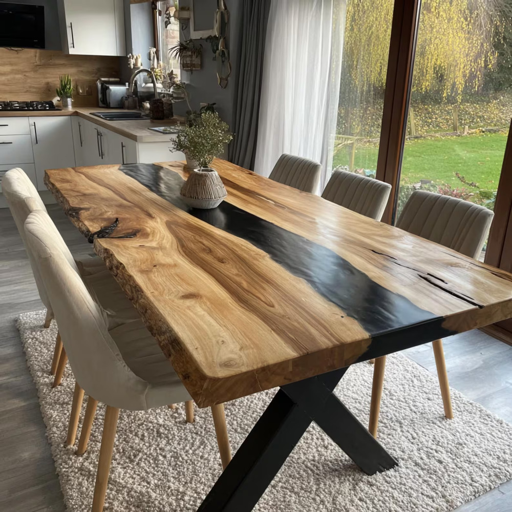 Custom Walnut Epoxy River Dining Table Top 60x30 | Live Edge Handmade