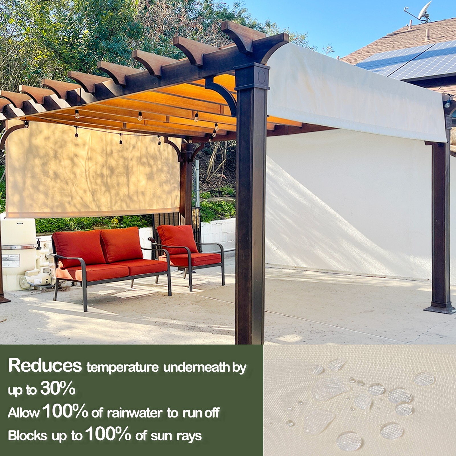 Universal Replacement Waterproof Pergola Shade Cover Canopy w/ Rod Pocket 6Color gallery