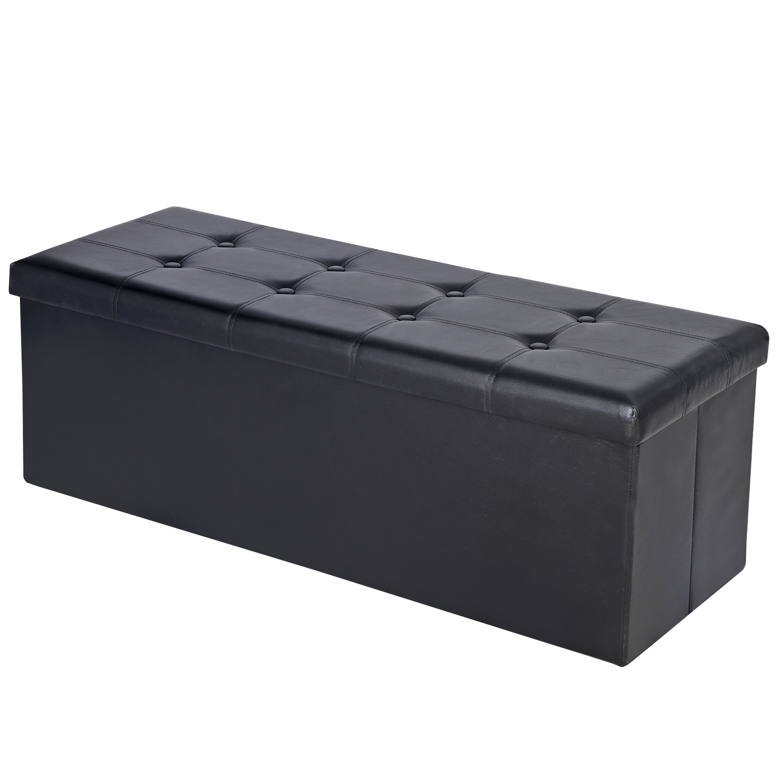 43" Folding Storage Ottoman Bench Faux Leather Footrest Chest with Divider Black gallery