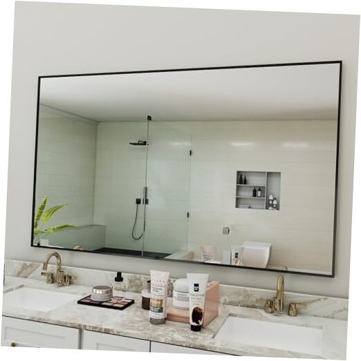 Matte Metal Framed Bathroom Mirror, 60x36 Inch Rectangular 60"L x 36"W Black
