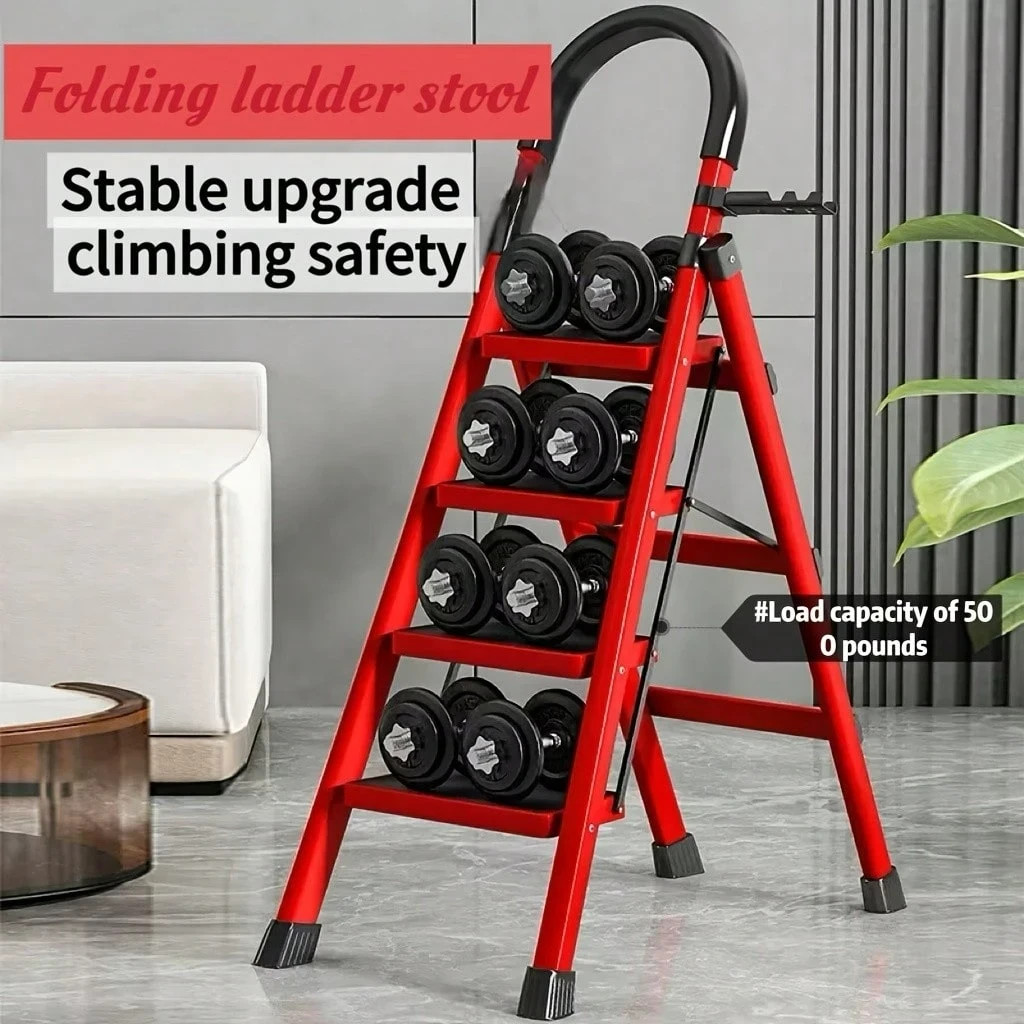 Heavy-Duty 5 Step Folding A-Frame Ladder 500lb Capacity Anti-Slip gallery