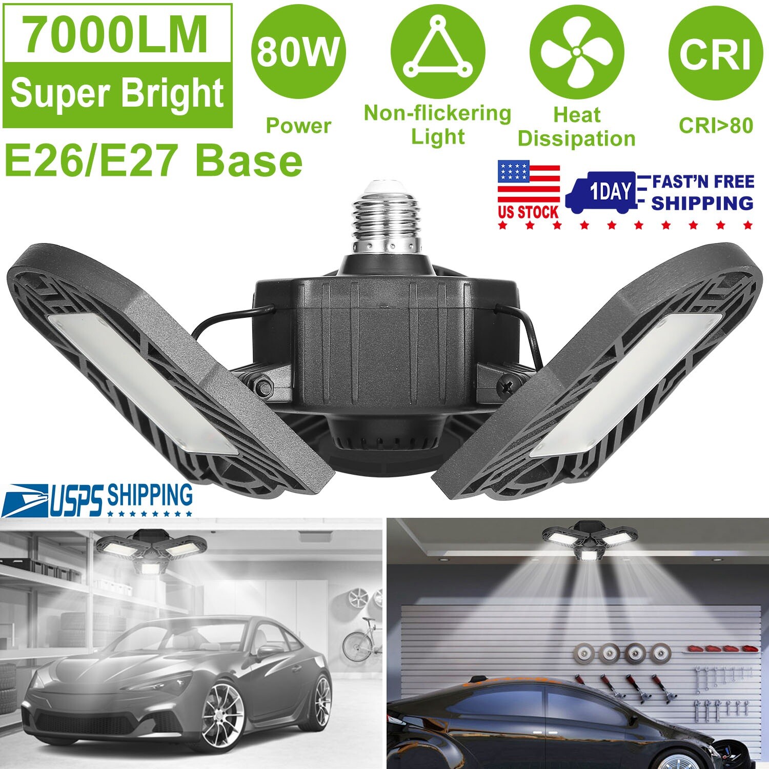 80W 7000LM LED Garage Lights Deformable LED Garage Ceiling Light LED Shop Lamp gallery