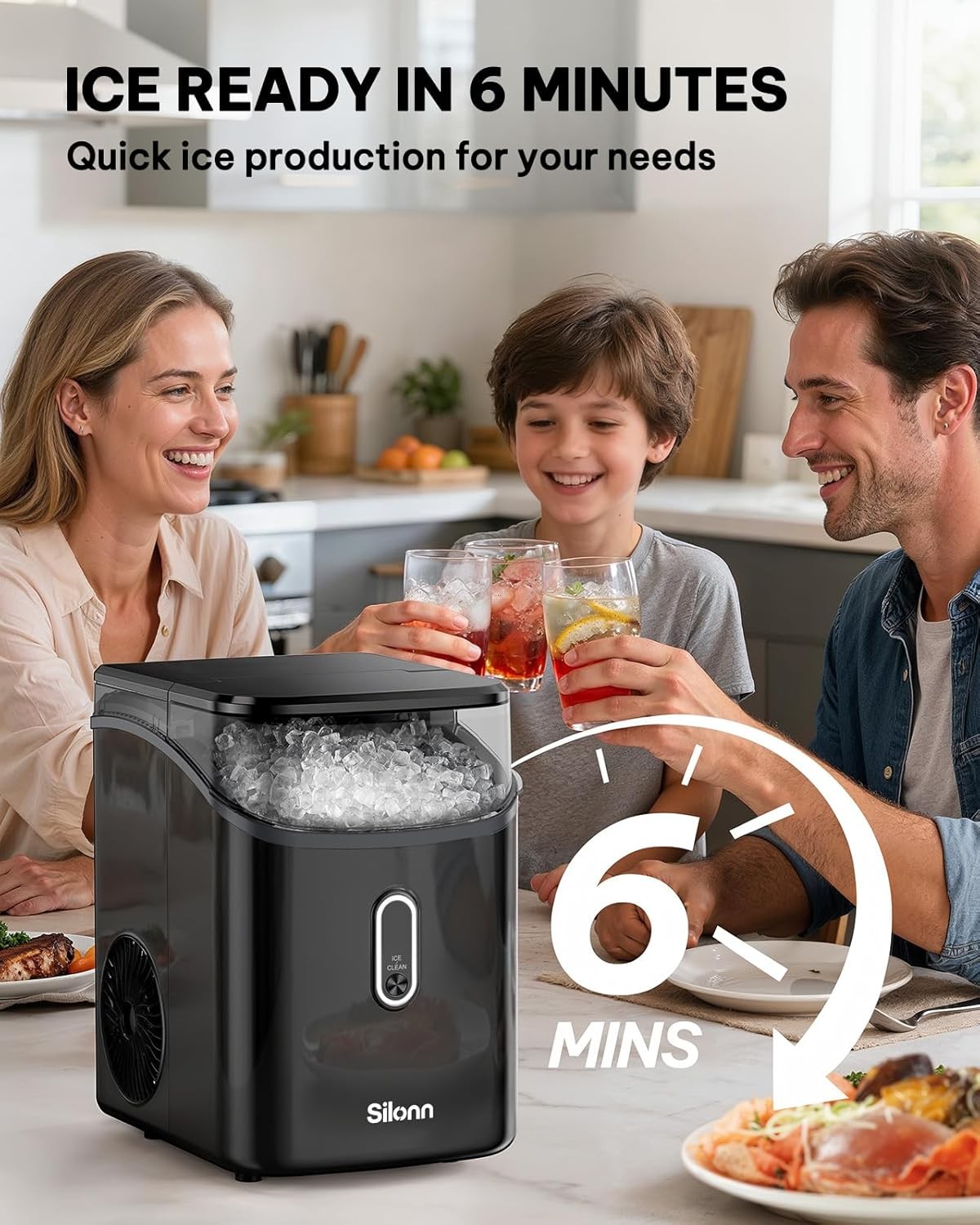 Nugget Ice Maker Countertop Pebble 33lb per Day Black gallery