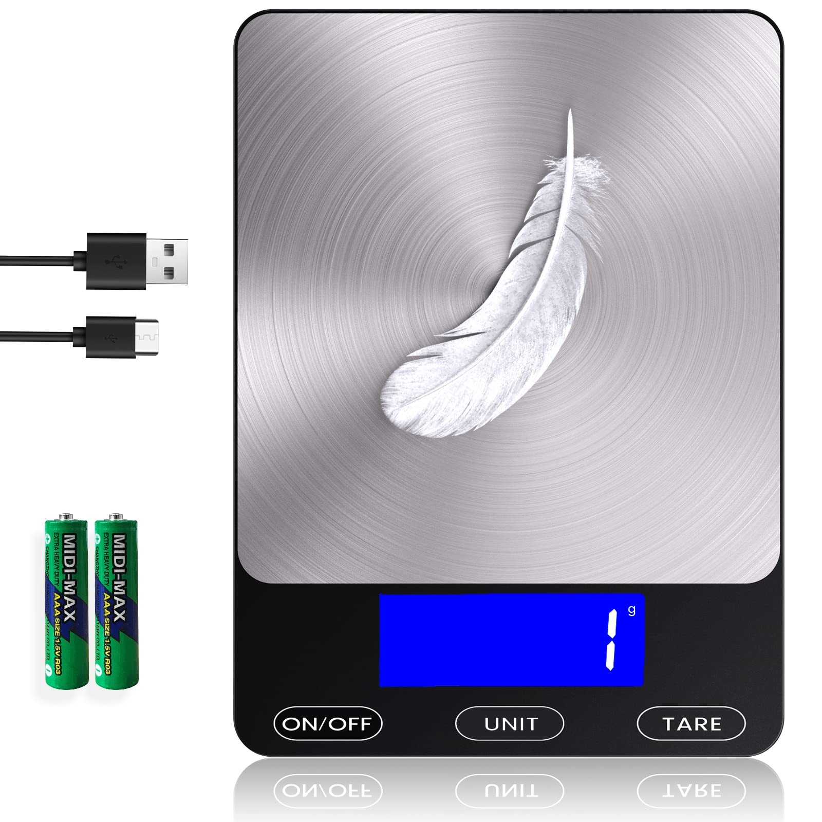 Food Scale 33lb Digital Kitchen Scale for Food Ounces Grams Rechargeable 304 gallery
