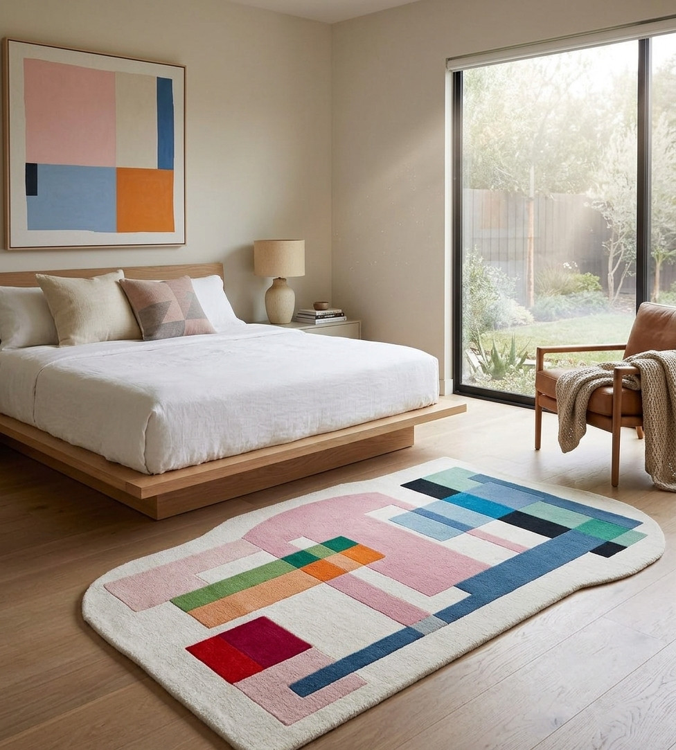 Irregular Hand Tufted Wool Rug Abstract Multi Color Custom Design Bedroom Carpet gallery