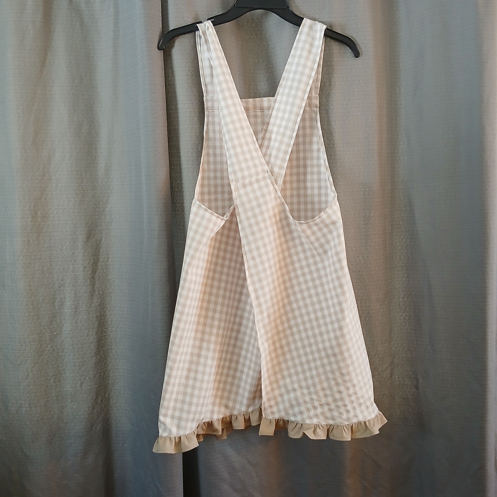 Tan and Cream Homespun Gingham Crossback Apron Xlarge, Plus Size Apron For Mom gallery