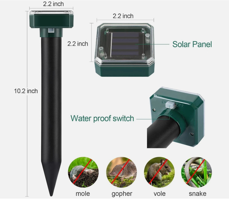 4pcs Solar Powered Ultrasonic Mole Repellent–Waterproof Outdoor Rodent Deterrent gallery