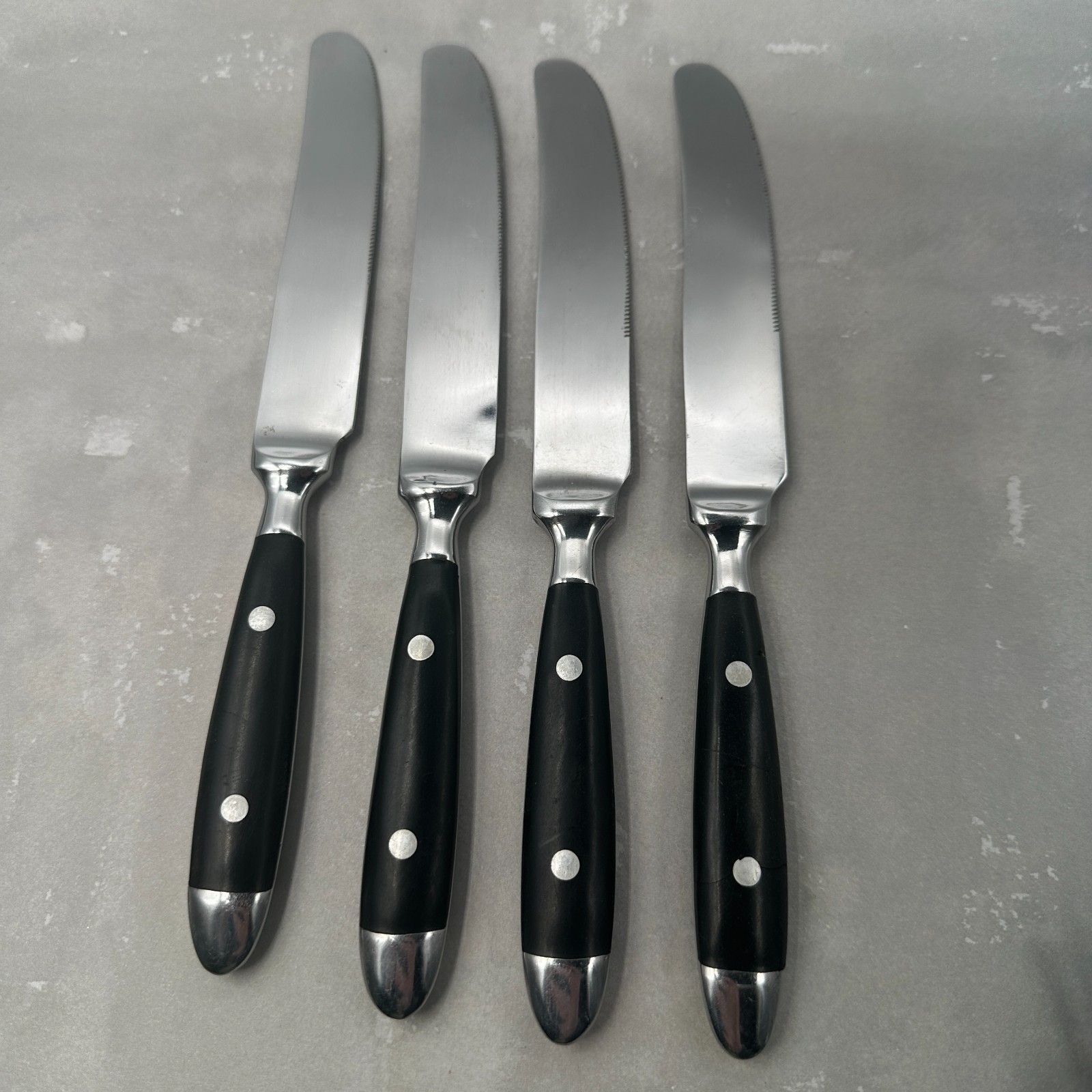 Black Handle Stainless Flatware Riveted Handle Choice Fork Spoon Knife Sets Vtg gallery