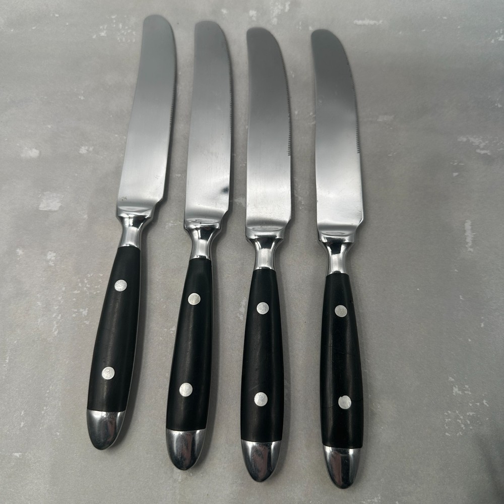 Black Handle Stainless Flatware Riveted Handle Choice Fork Spoon Knife Sets Vtg