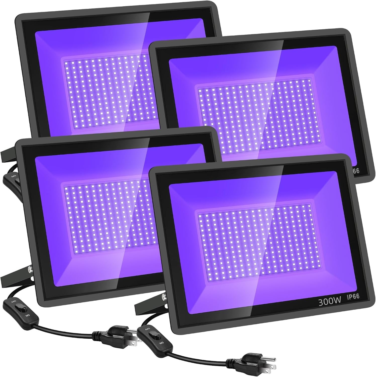 4 Pack 300W LED Black Flood Light, Outdoor with Plug and Switch, IP66 Waterproof gallery