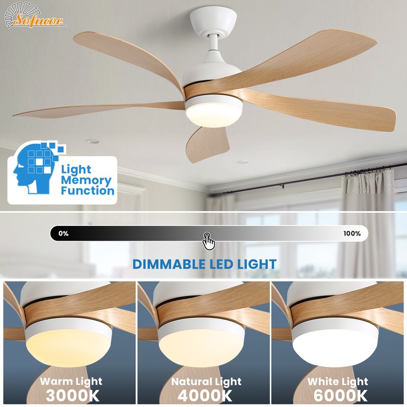Sofucor 52" Smart Ceiling Fans with Lights and Remote Work with Alexa/Google/App gallery