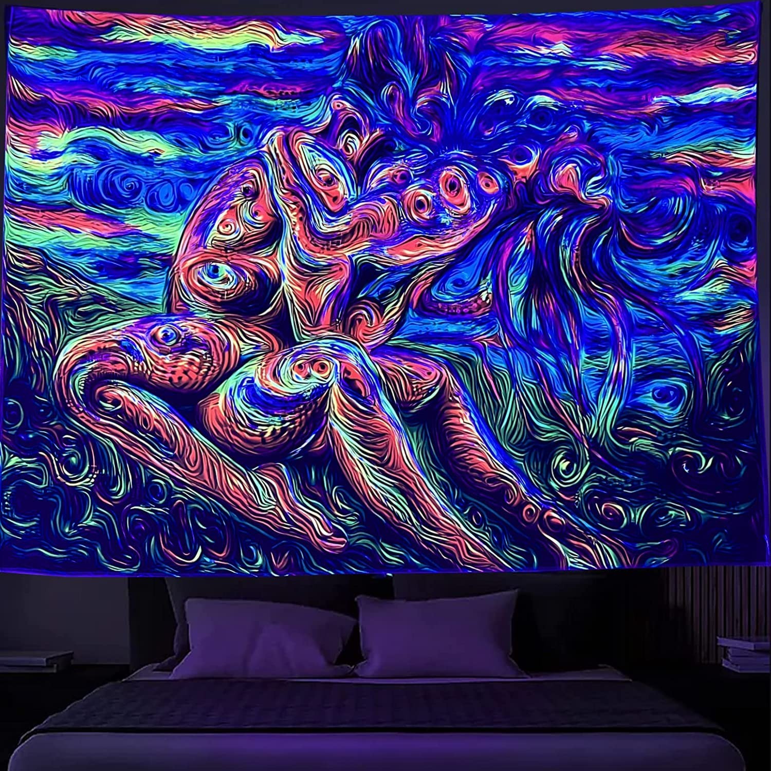 UV Reactive Blacklight Tapestry Lover Colorful Gothic Kiss Wall Art 80"x59.1" gallery
