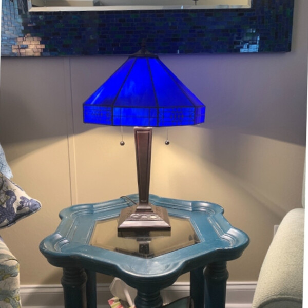 Stained Glass Lamp Tiffany Style 2-Light Royal Blue Table Lamp 14x21in gallery