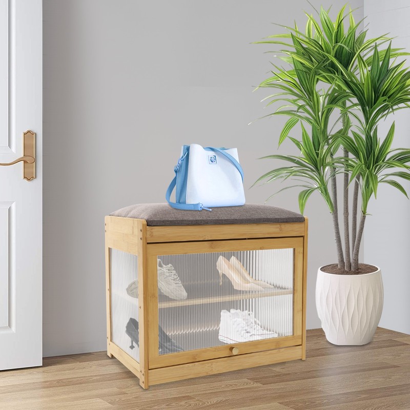 Entryway Shoe Bench Shoe Rack Bench with Cushion Shoe Rack Bench 50cm Log Color gallery