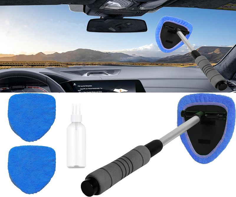Windshield Cleaner Tool With Reusable Microfiber Pads - Car Window Glass Wipe... gallery